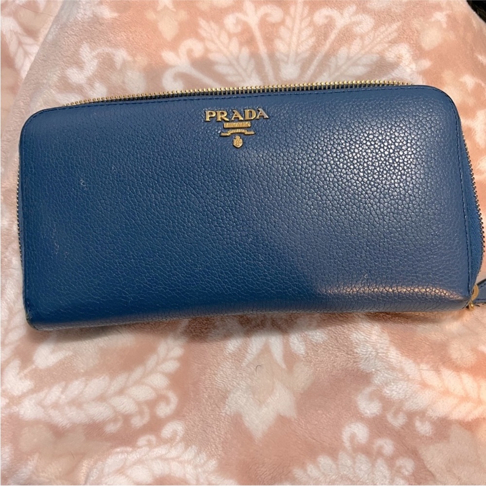 Prada Royal Blue Leather Zip Wallet